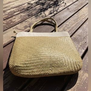 NEW Plain beach straw bag with fabric pocket and zipper boho outdoor vacation